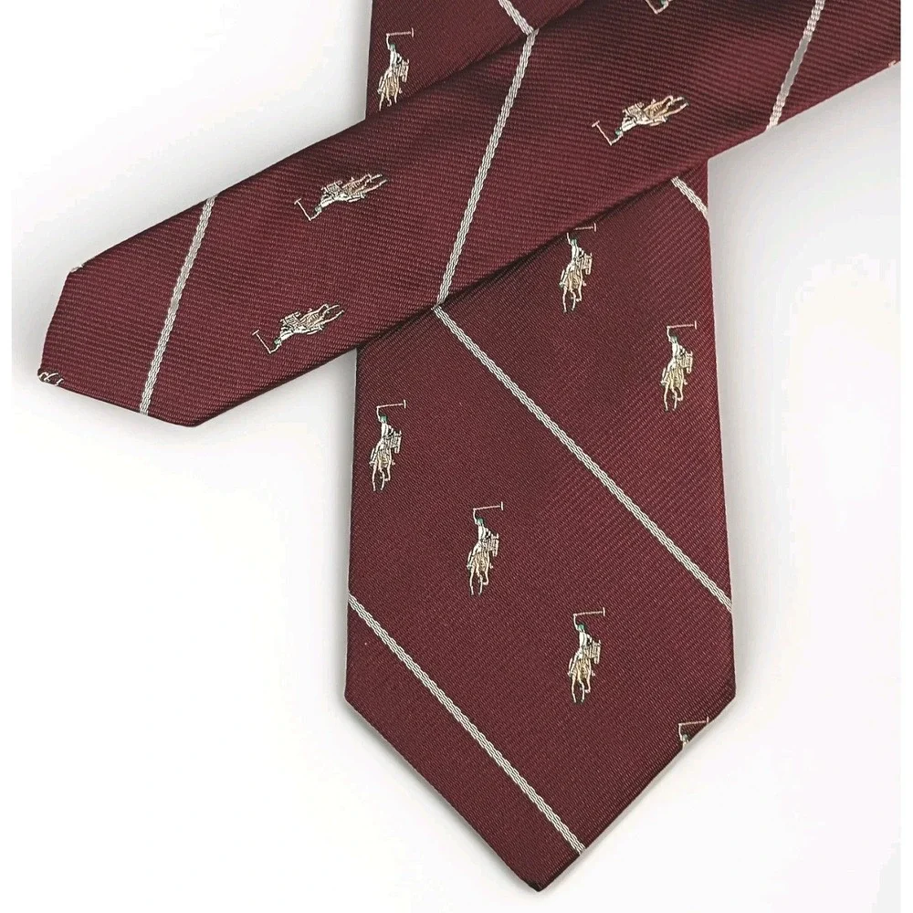 Vintage Nick Bronson Polo Repp Tie Necktie Pony Logo All Over Silk Maroon 56